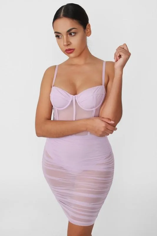 MESH CORSET RUCHED MINI DRESS