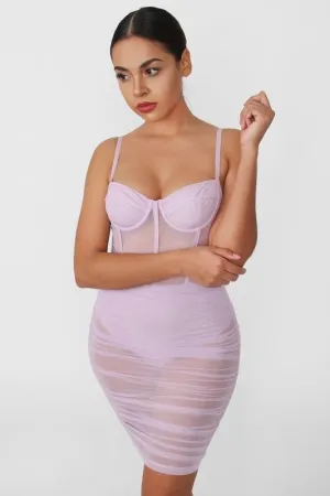 MESH CORSET RUCHED MINI DRESS