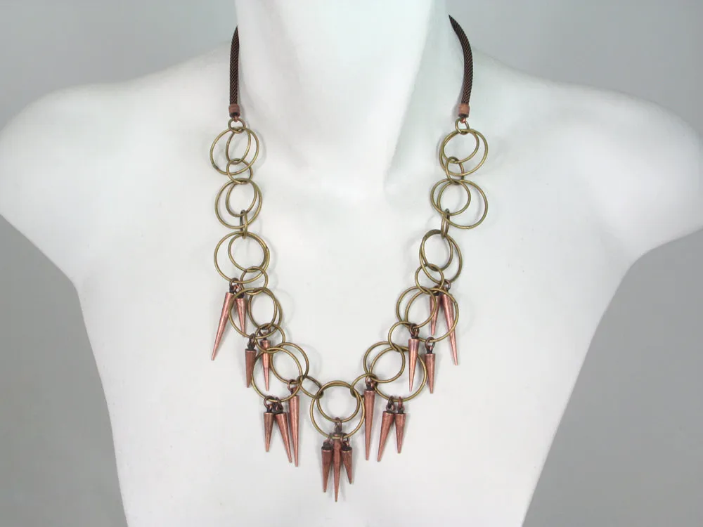 Mesh Necklace with Linked Circle Chain & Cones