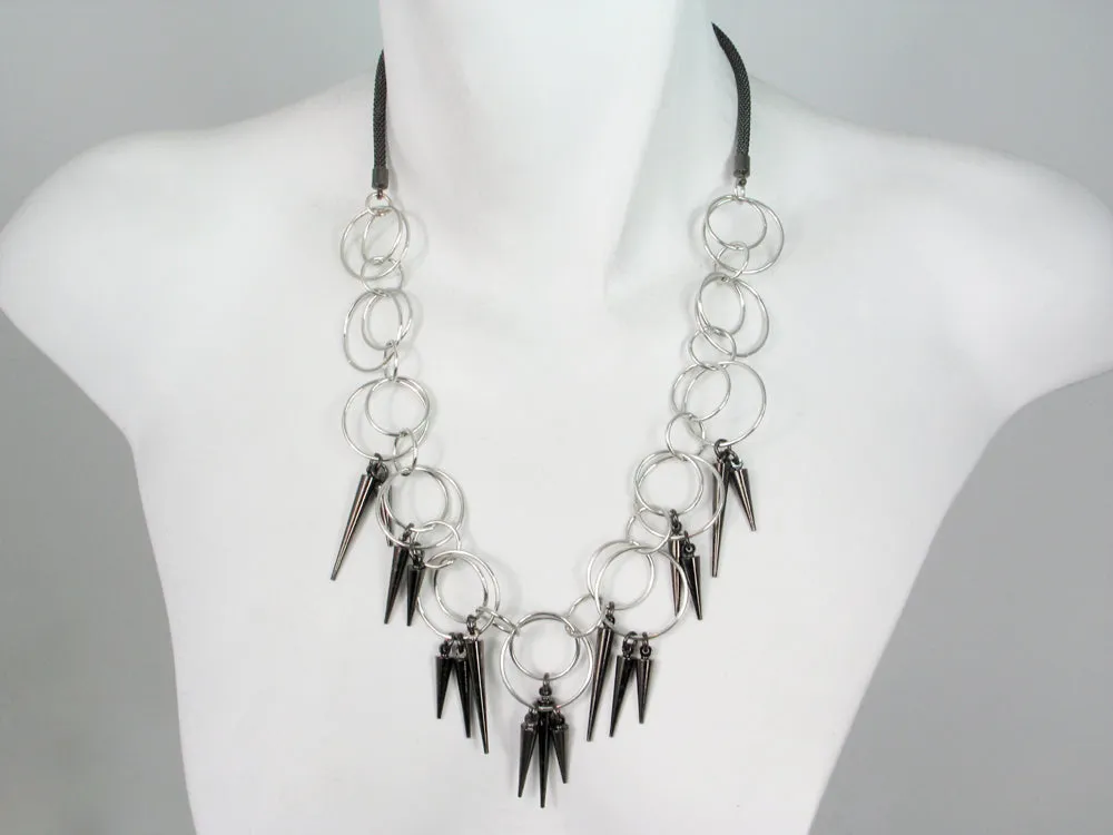 Mesh Necklace with Linked Circle Chain & Cones