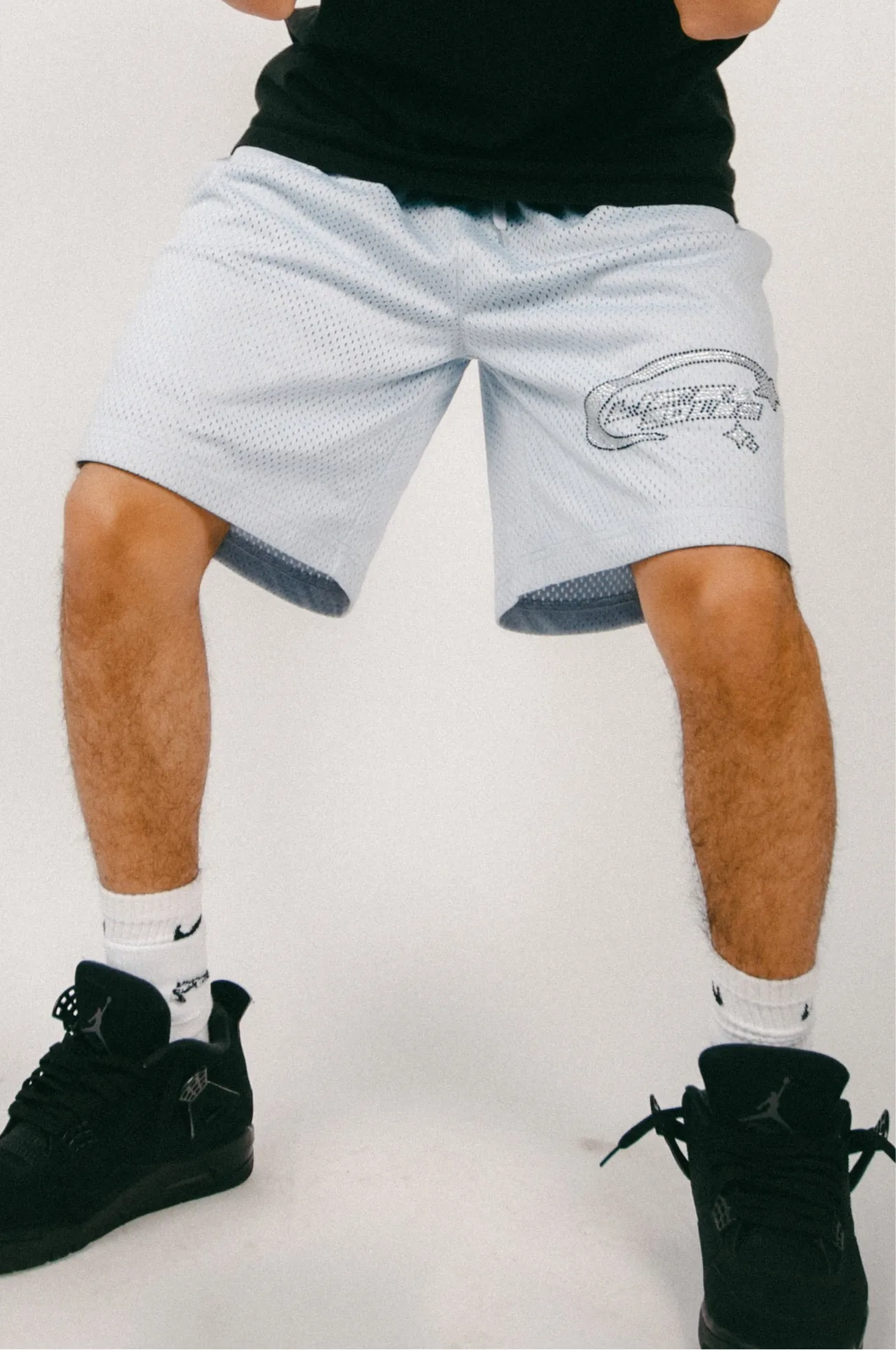 Mesh “Shooting Star” Rhinestone Shorts