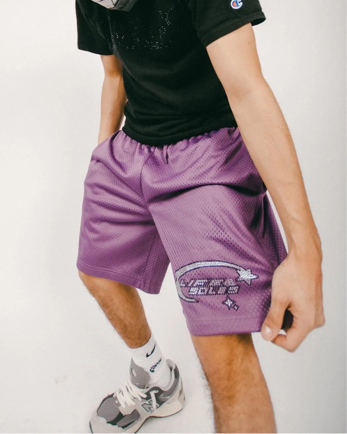 Mesh “Shooting Star” Rhinestone Shorts