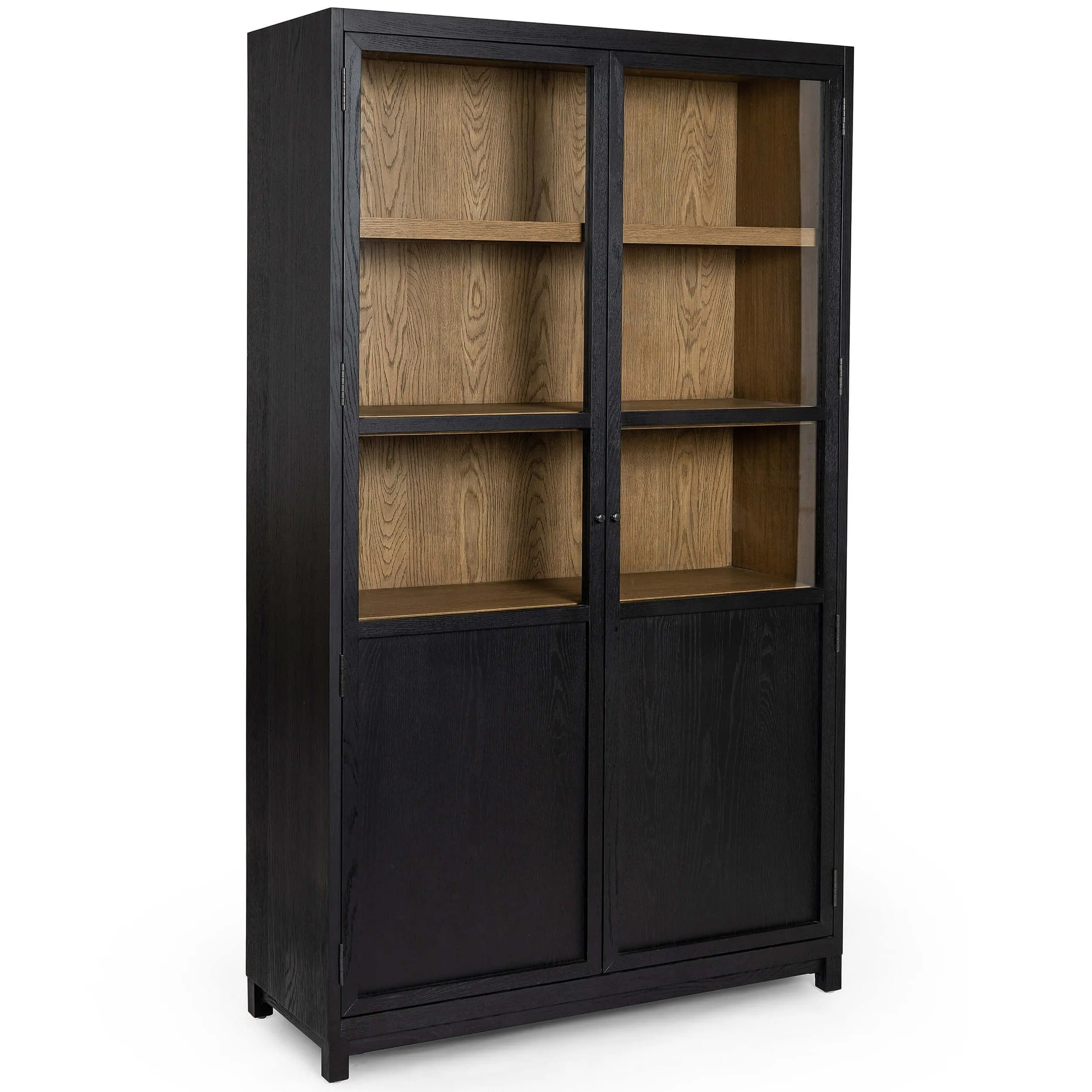 Millie Panel and Glass Door Cabinet, Drifted Matte Black