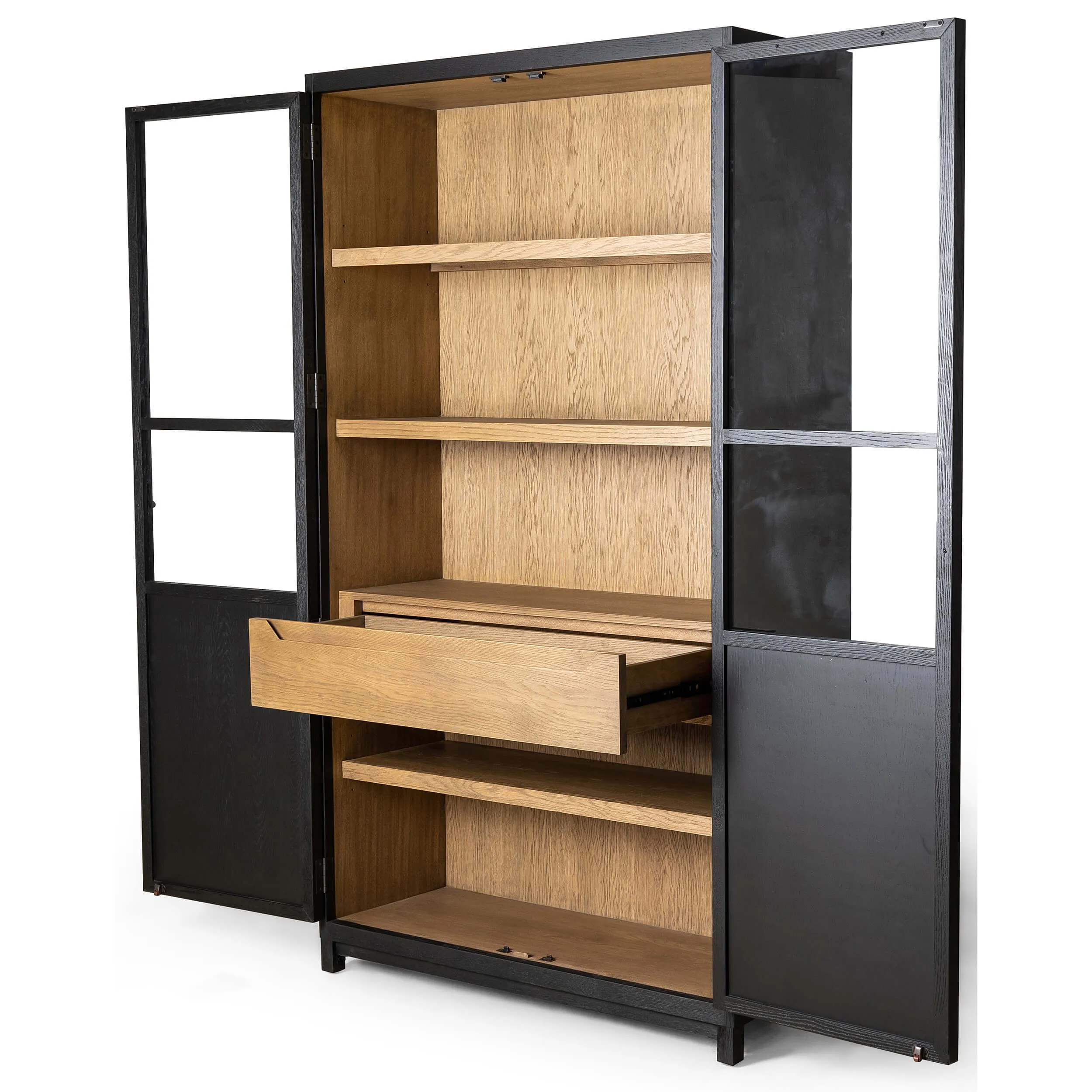 Millie Panel and Glass Door Cabinet, Drifted Matte Black