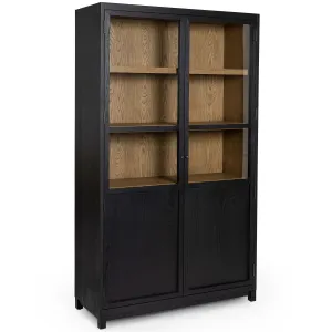Millie Panel and Glass Door Cabinet, Drifted Matte Black