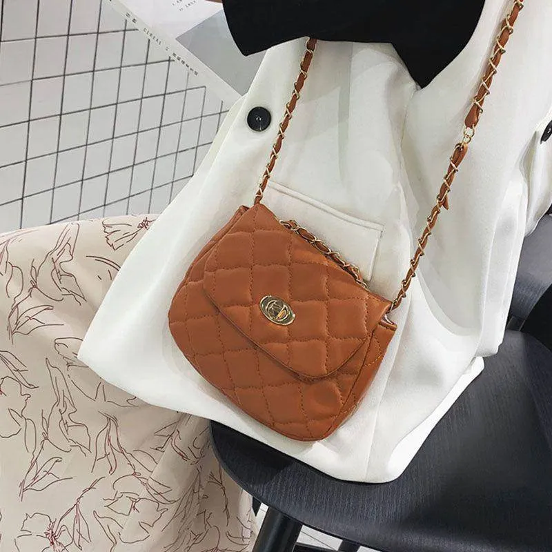 Mini Size Solid Color PU Leather Stitching Design Casual Bag