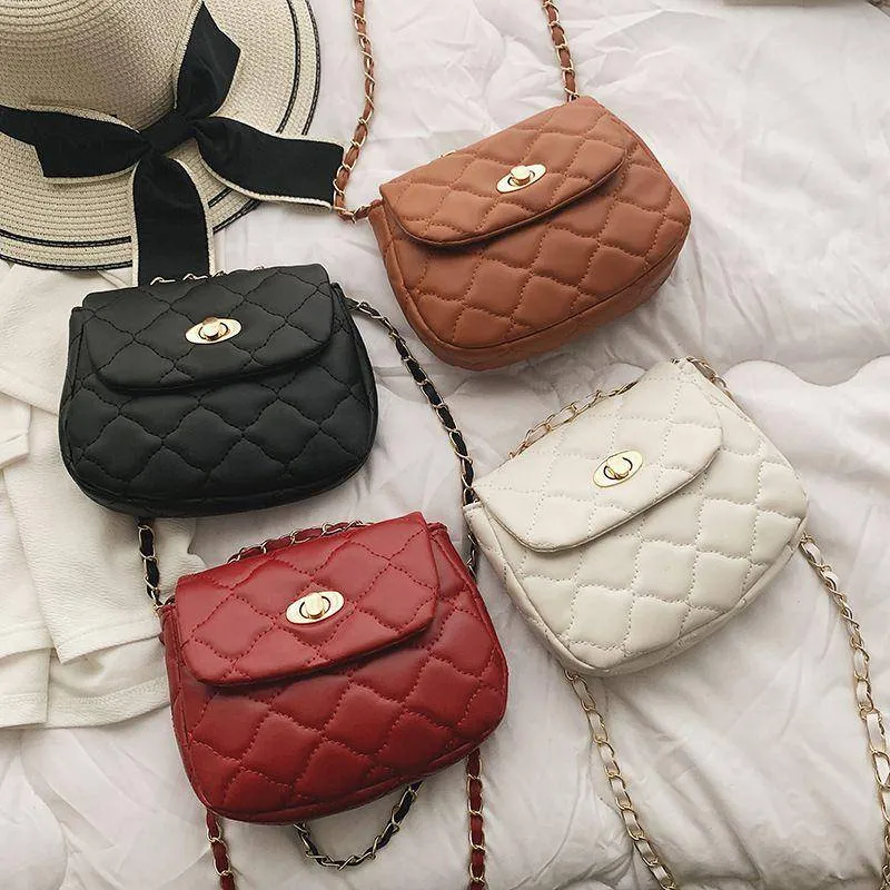 Mini Size Solid Color PU Leather Stitching Design Casual Bag