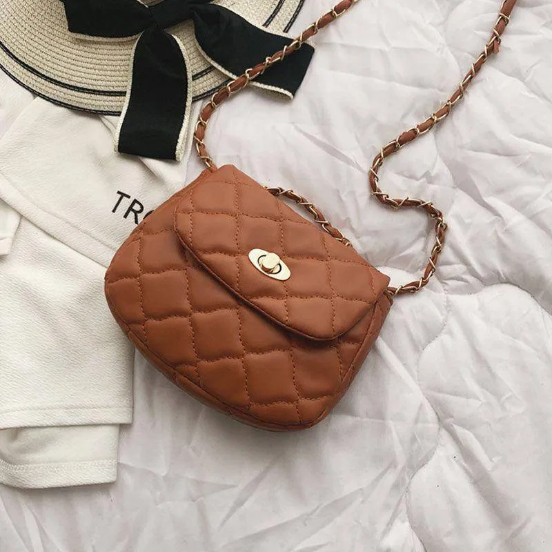 Mini Size Solid Color PU Leather Stitching Design Casual Bag