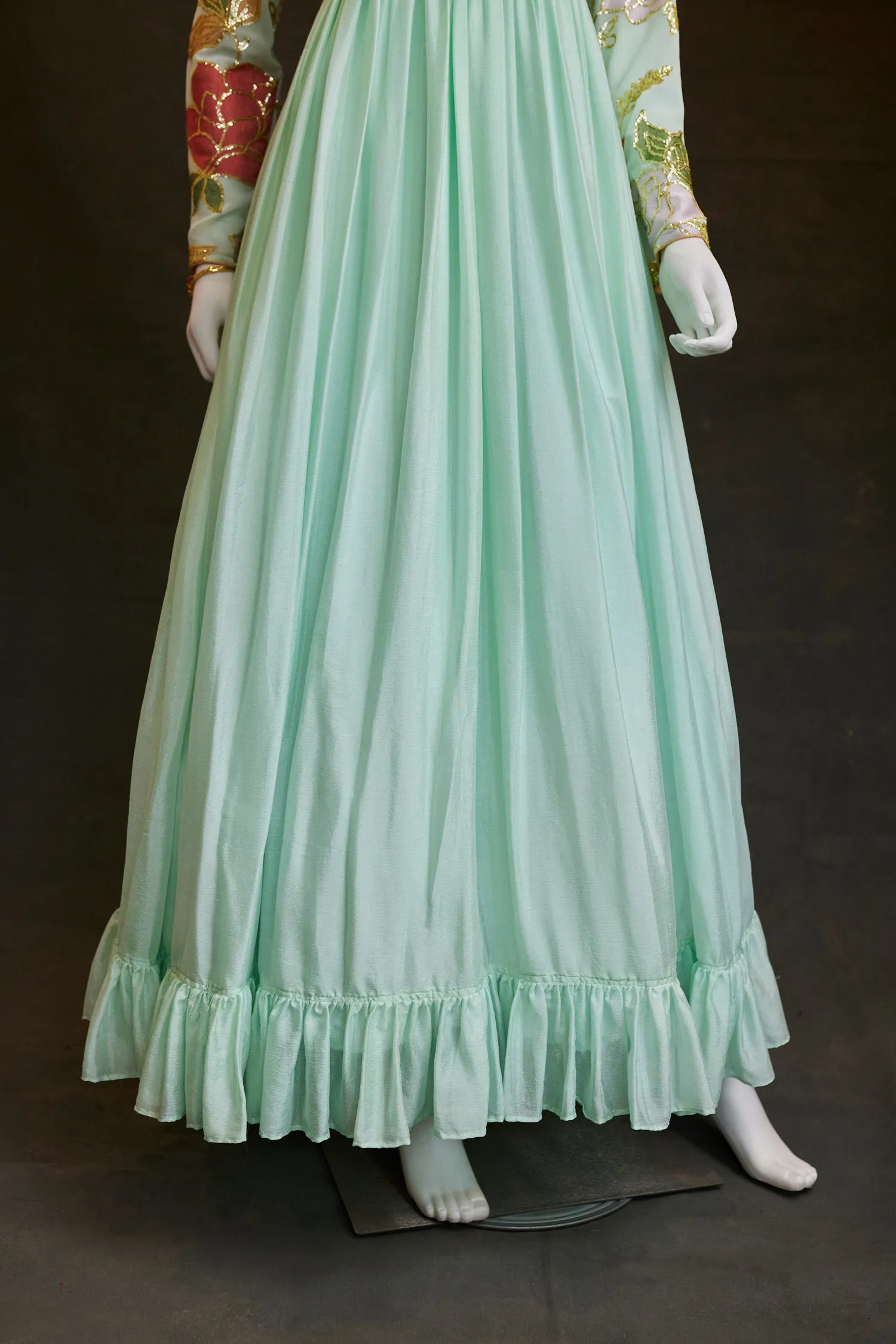 Mint Colored Georgette gown with multi-colored Floral design and sequence