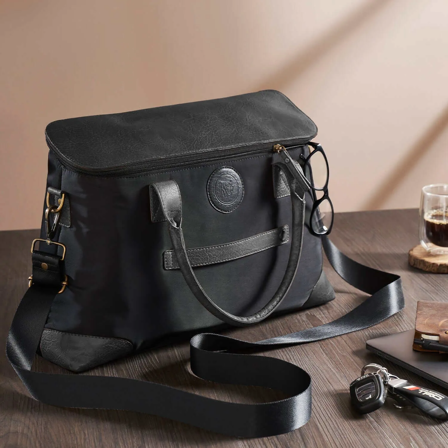 Mona B - Unisex Messenger | Small Overnighter Bag for upto 14" Laptop/Mac Book/Tablet with Stylish Design: Ohio Black - RP-306 BLK