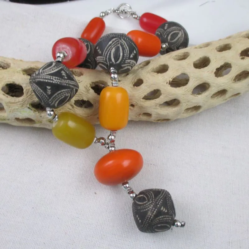 Multi-colored African Trade Beaded Big Bold Statement Necklace