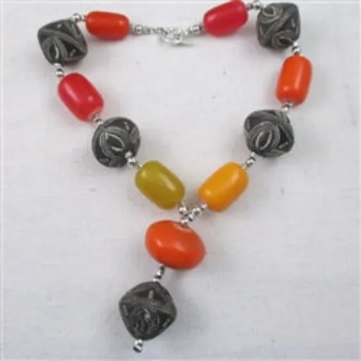 Multi-colored African Trade Beaded Big Bold Statement Necklace