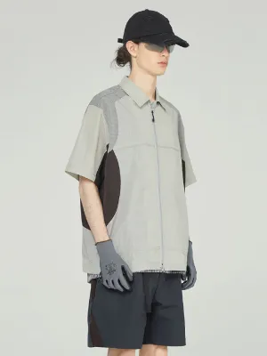 Multi-colored splicing zipper shirt