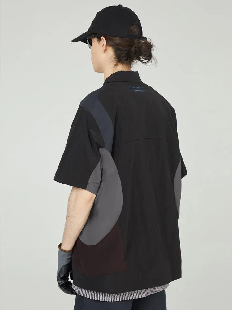 Multi-colored splicing zipper shirt
