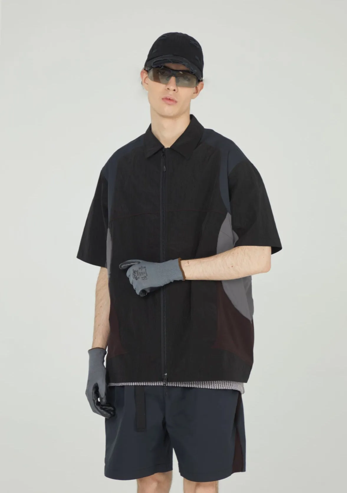 Multi-colored splicing zipper shirt