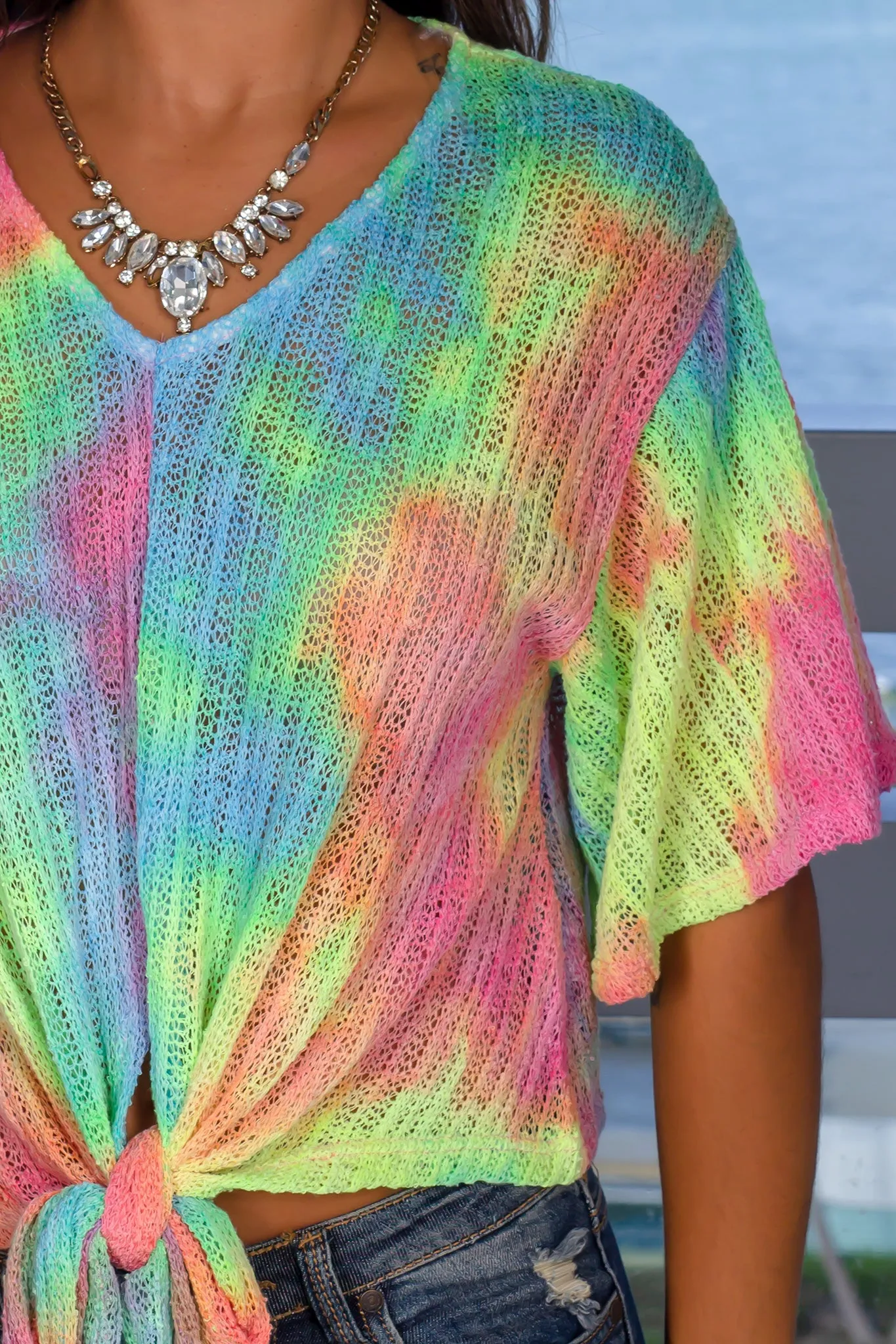 Multi Colored Tie Dye Knit Top