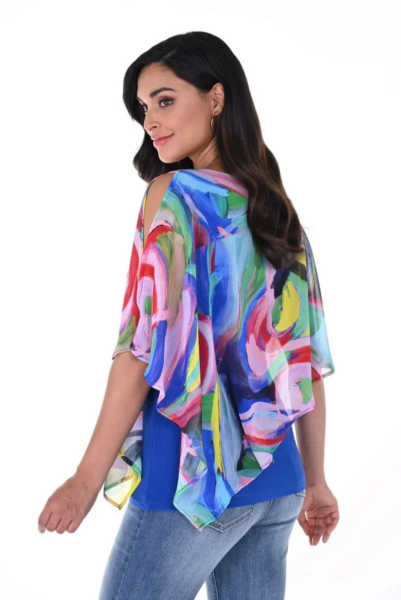 Multi-Colored Top With Chiffon Overlay