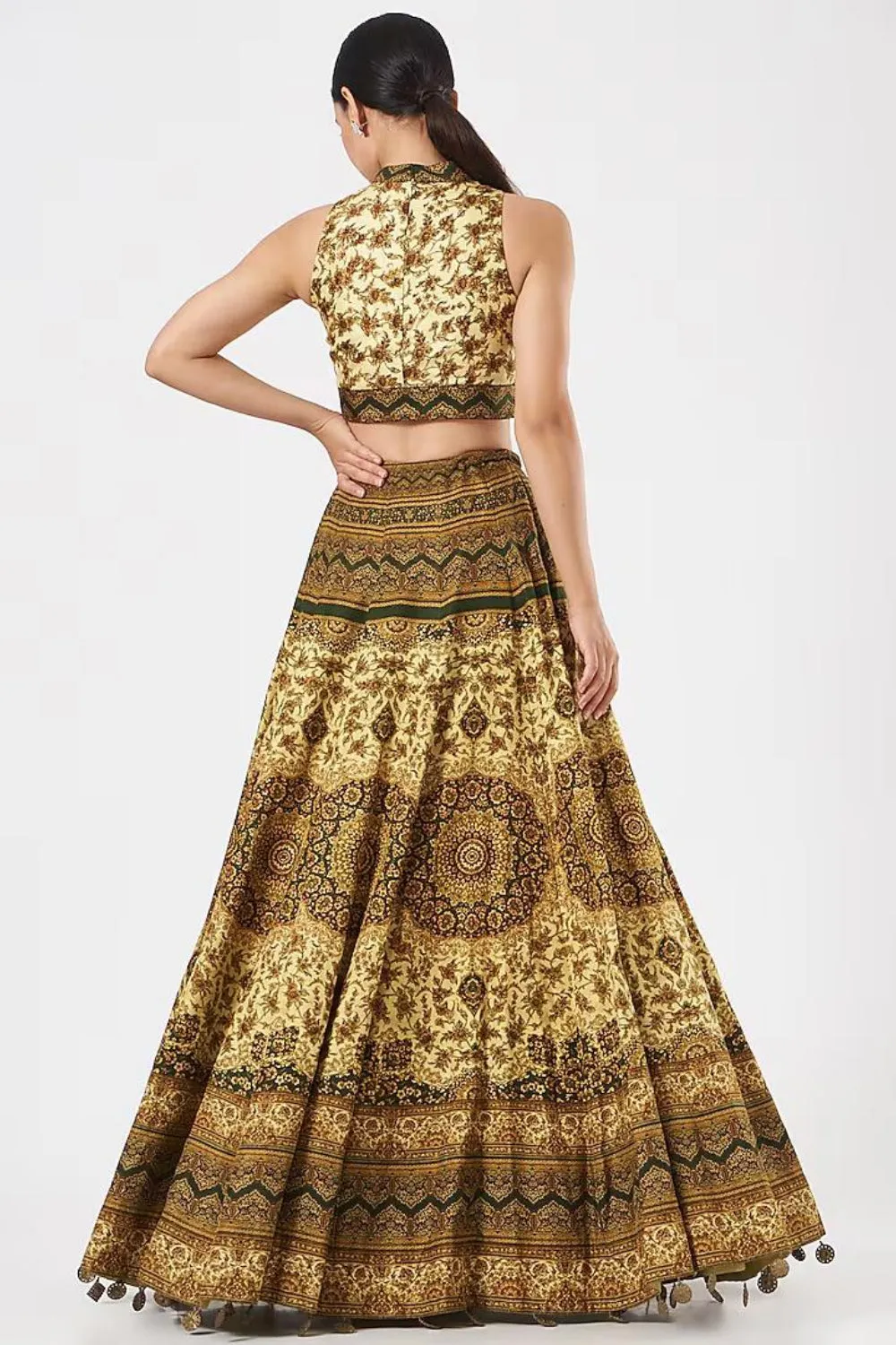 Multi Coloured Silk Printed Skirt Set
