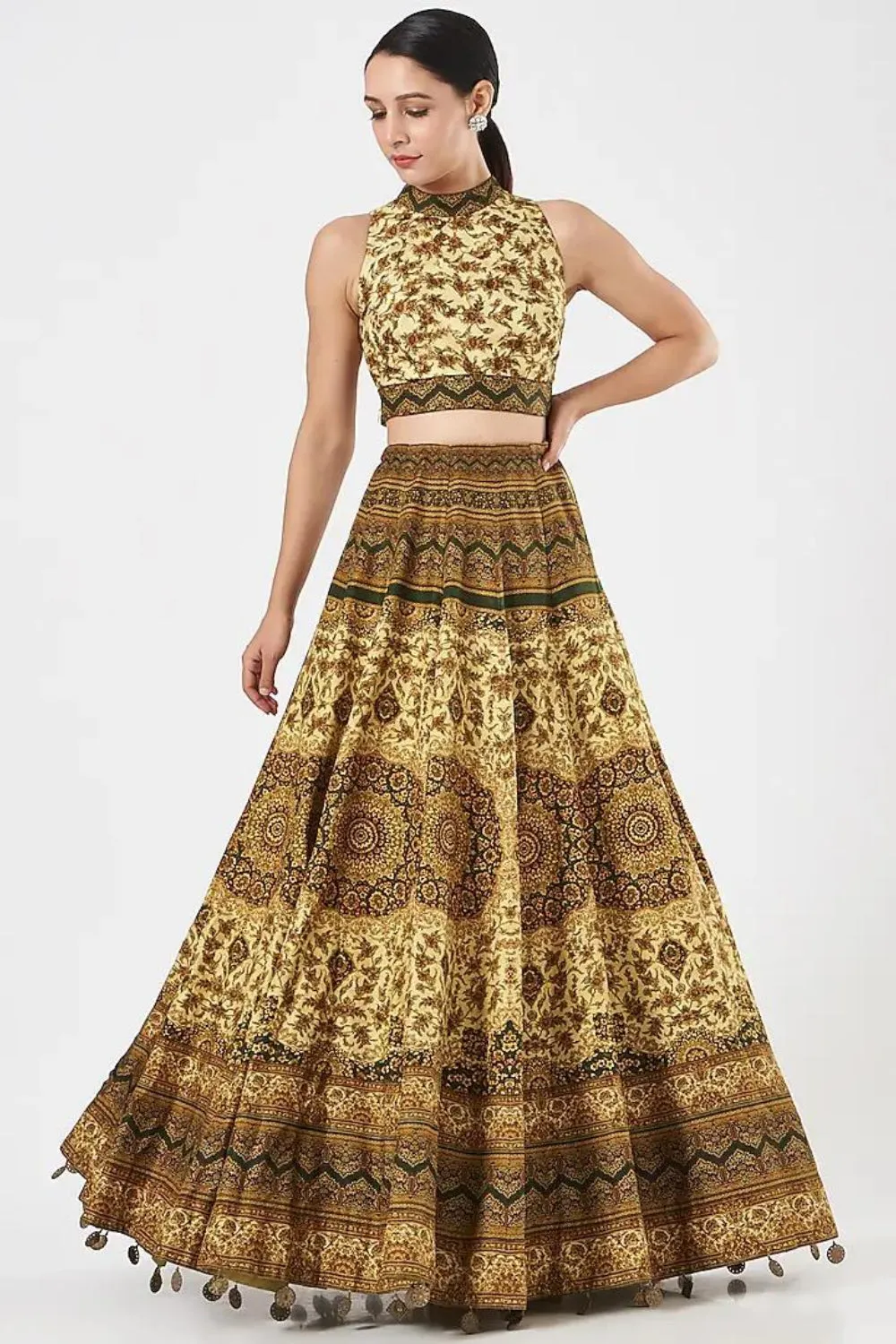 Multi Coloured Silk Printed Skirt Set