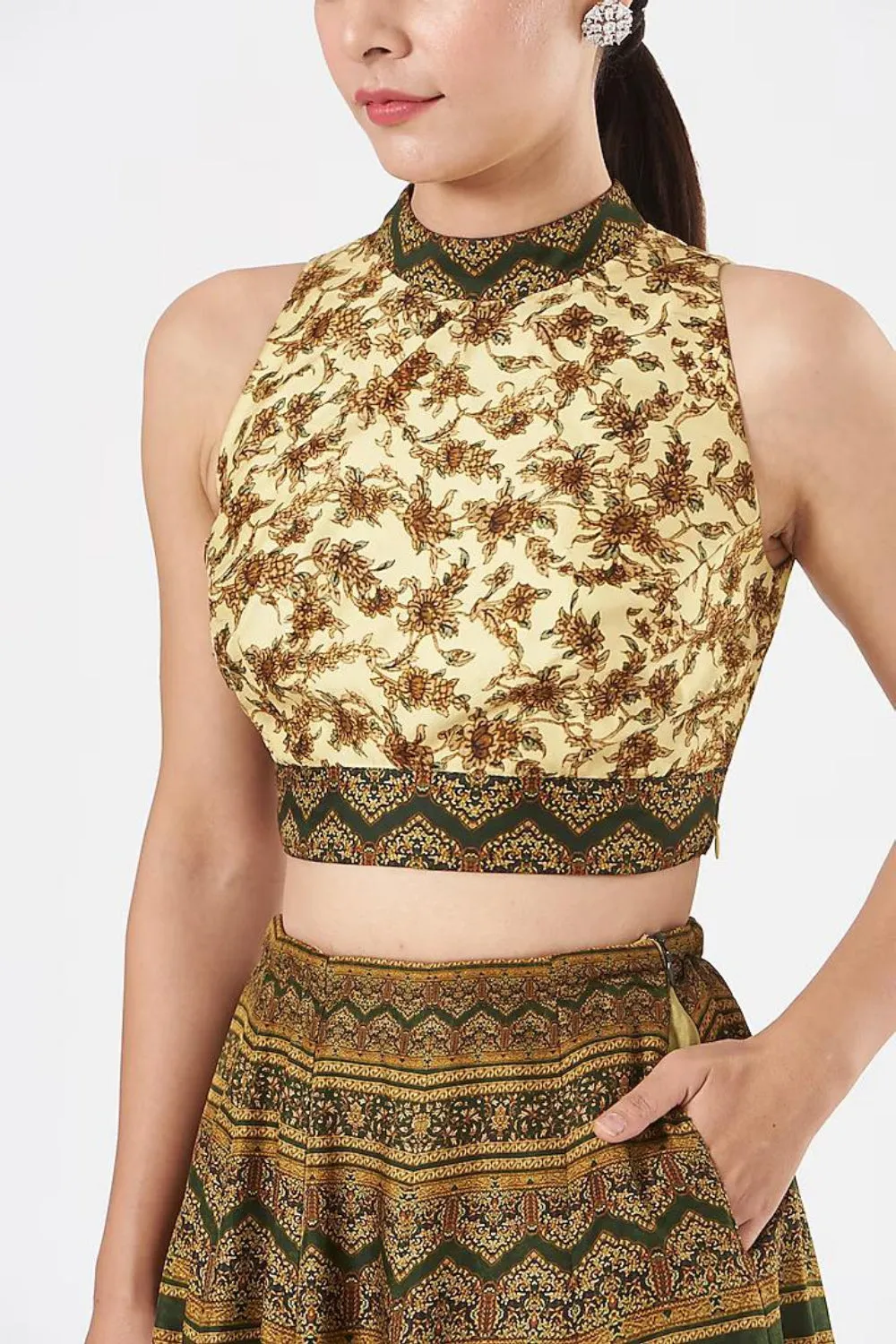Multi Coloured Silk Printed Skirt Set