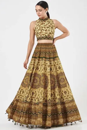 Multi Coloured Silk Printed Skirt Set