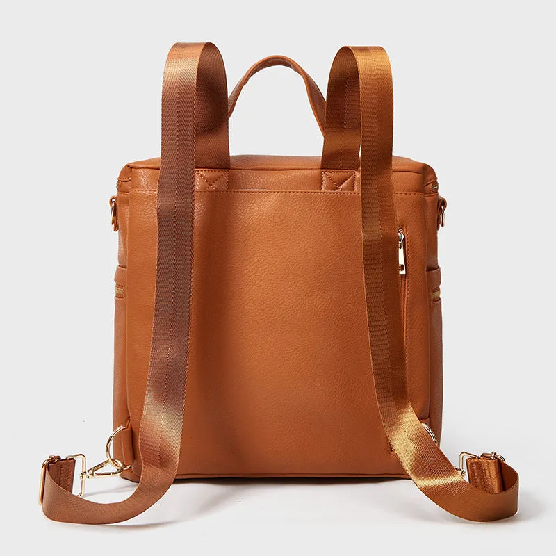 Multifunctional Mommy Bag Convertible Brown Leather Backpack For Weekender