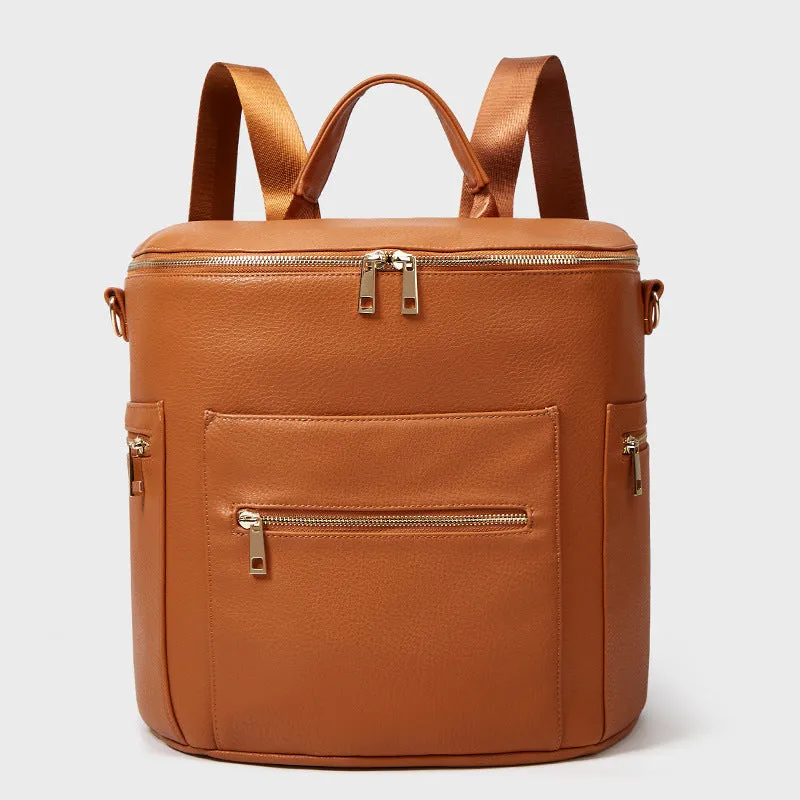 Multifunctional Mommy Bag Convertible Brown Leather Backpack For Weekender