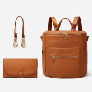 Multifunctional Mommy Bag Convertible Brown Leather Backpack For Weekender