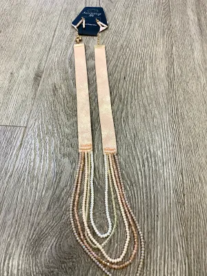 Necklace & Earring Set- Rose Gold Leather & Beige Seed Beads