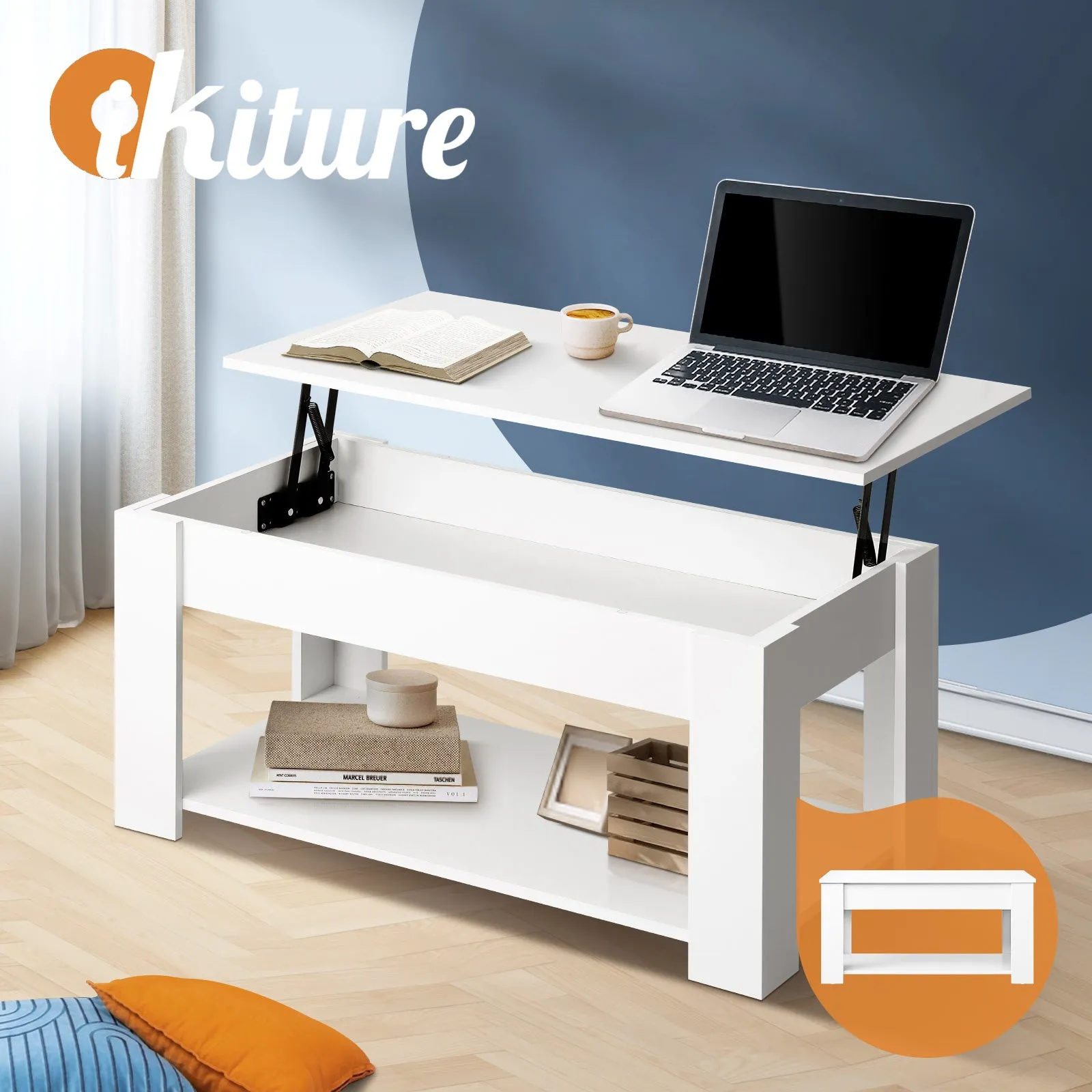 Oikiture Coffee Table Lift Up Top Modern Tables Hidden Book Storage White