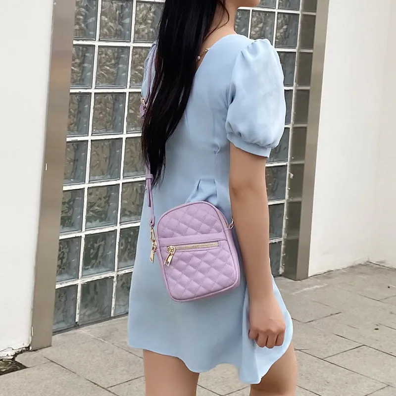 Phone Bag For Women Diamond Check Solid Color Mini Bag
