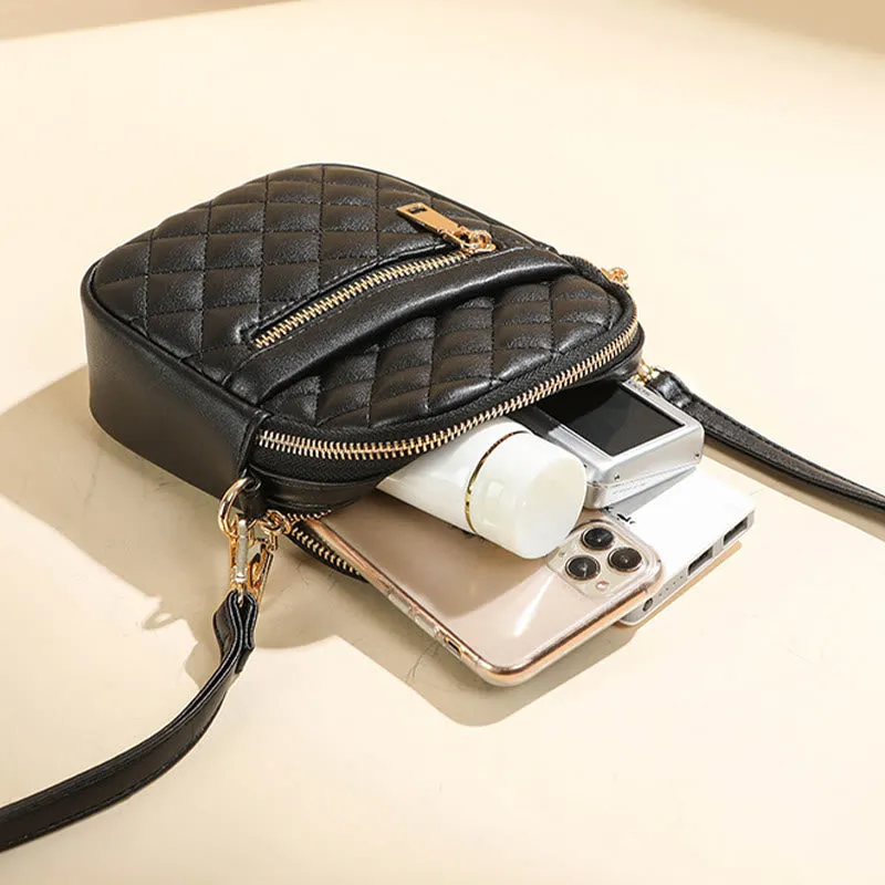 Phone Bag For Women Diamond Check Solid Color Mini Bag