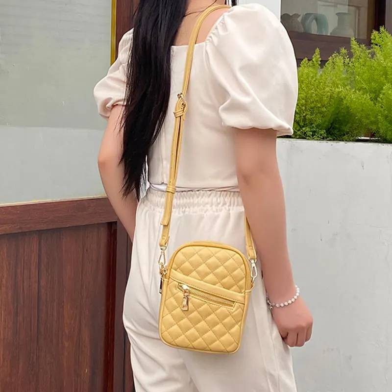 Phone Bag For Women Diamond Check Solid Color Mini Bag
