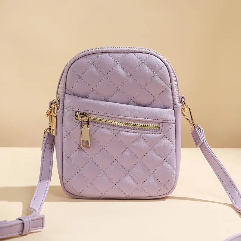 Phone Bag For Women Diamond Check Solid Color Mini Bag