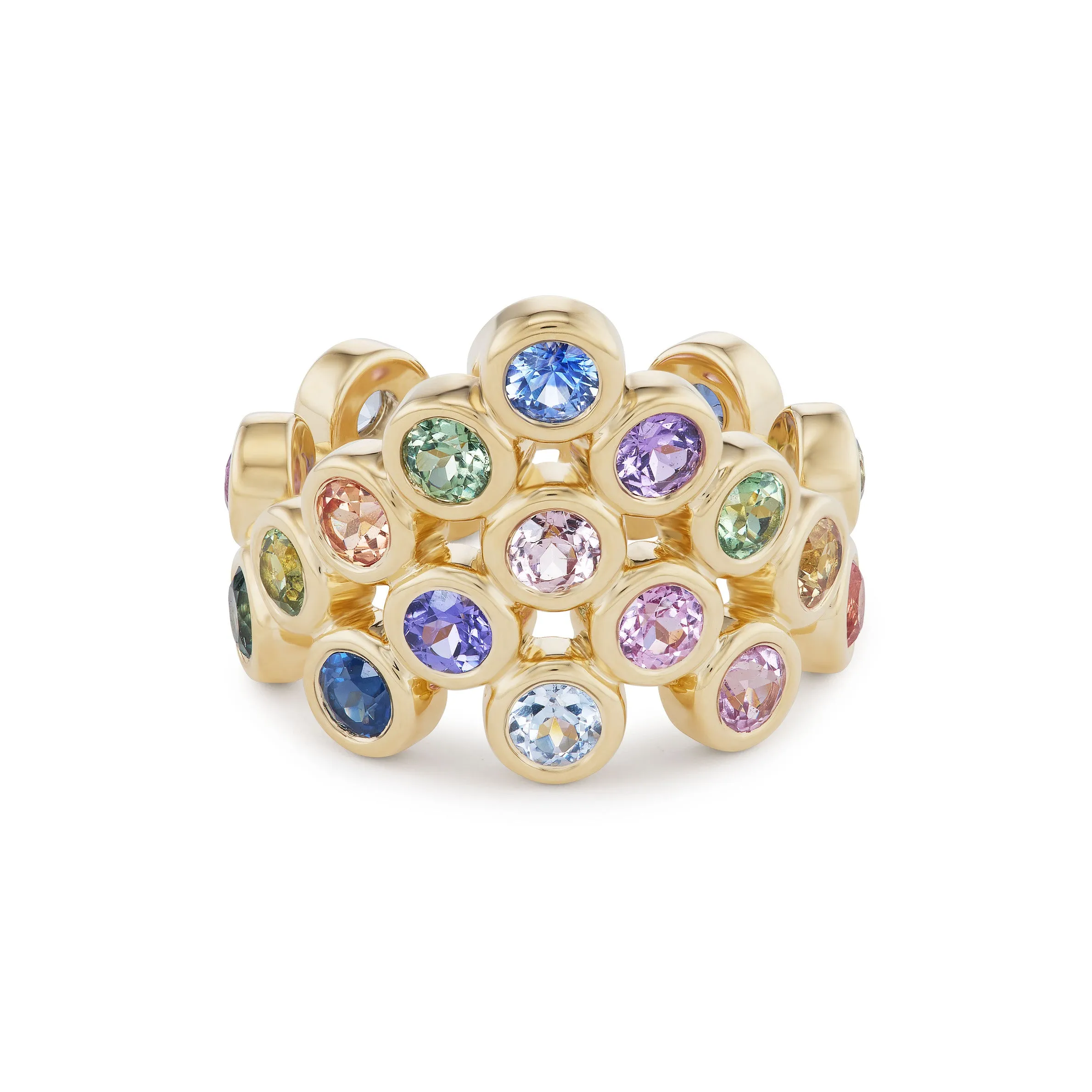 Pyramid Ring with Multi-Colored Sapphires