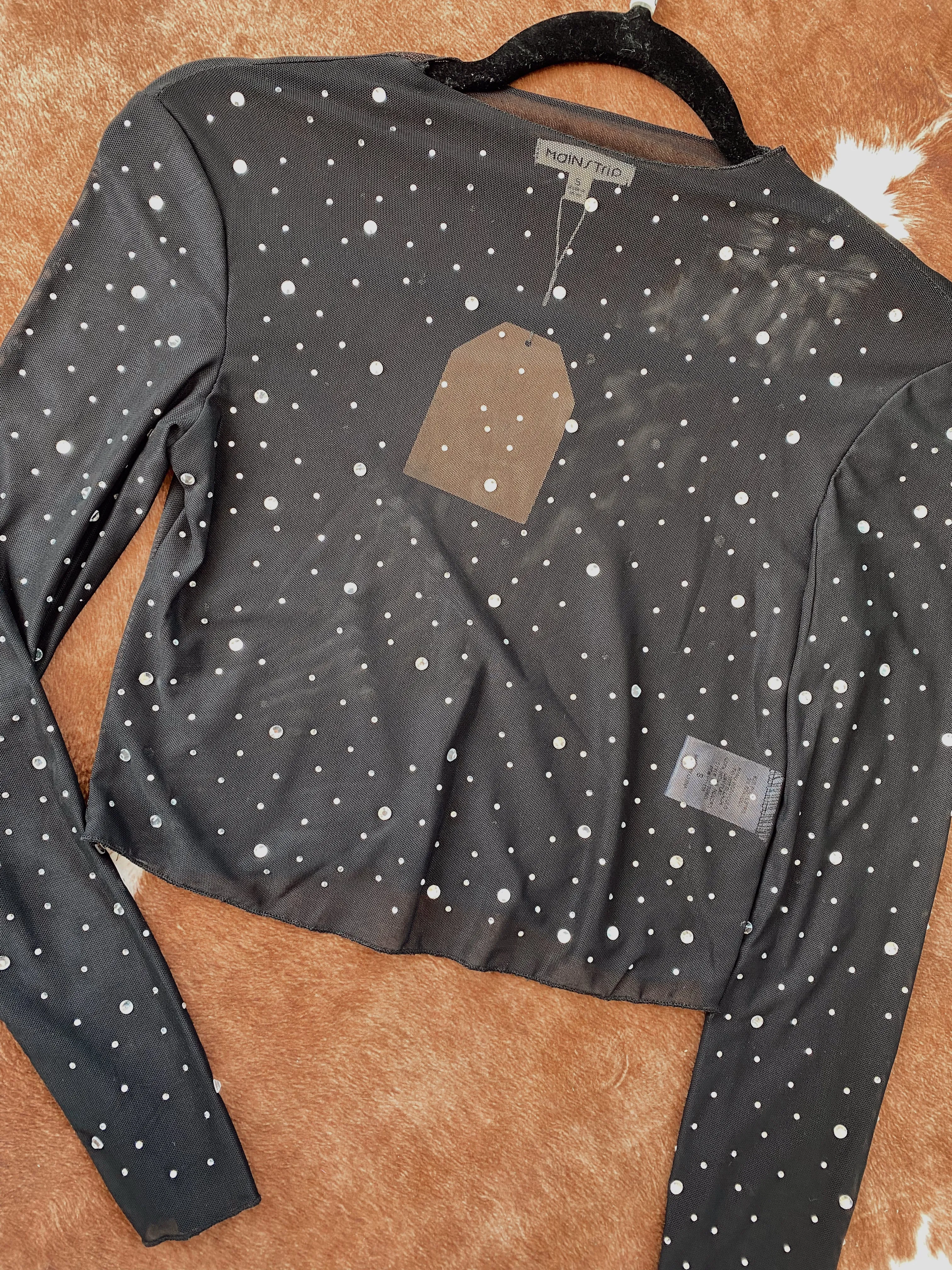 Rhinestone Mesh Black Top
