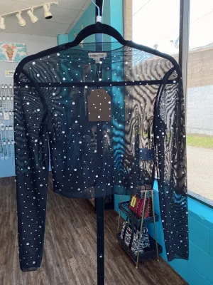 Rhinestone Mesh Black Top