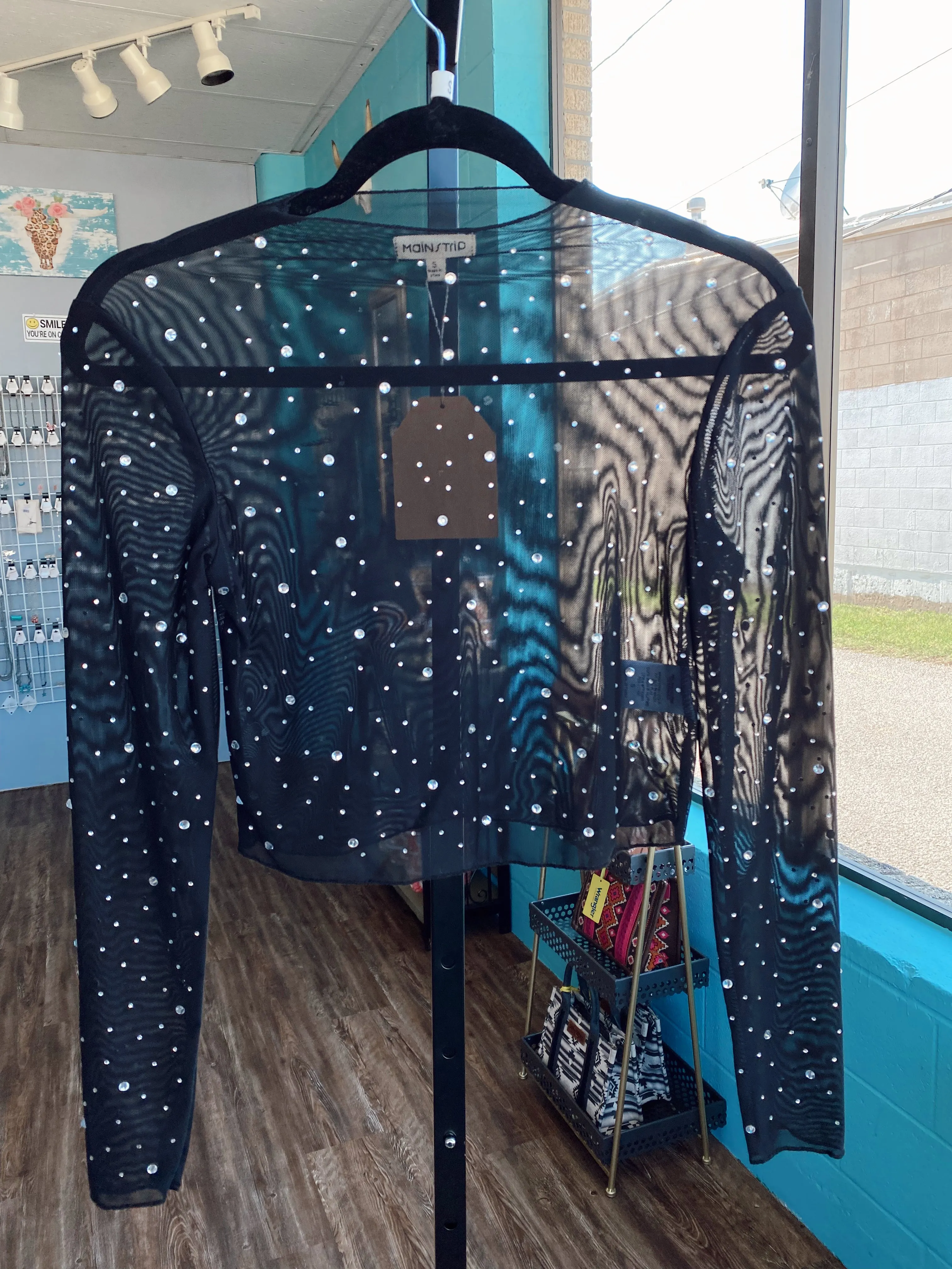 Rhinestone Mesh Black Top