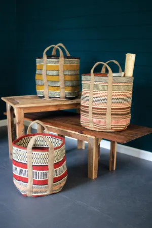 S/3 Multi Colored Woven Jute Baskets W Handles -18D X 18T