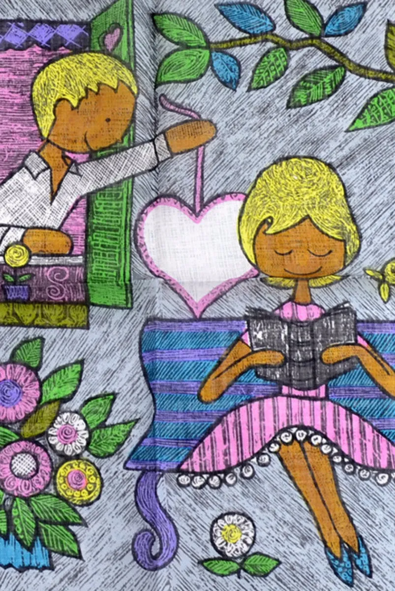 Signed Dep Vintage Handkerchief Love Hankie Couple Flowers