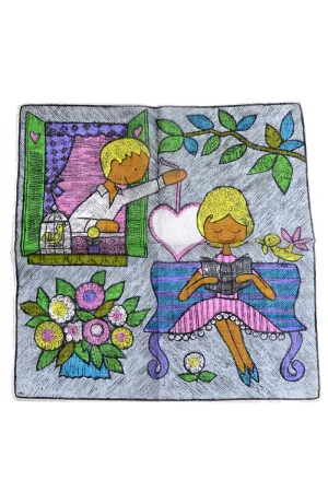 Signed Dep Vintage Handkerchief Love Hankie Couple Flowers