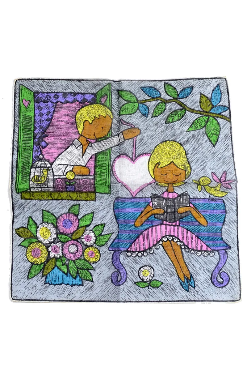 Signed Dep Vintage Handkerchief Love Hankie Couple Flowers
