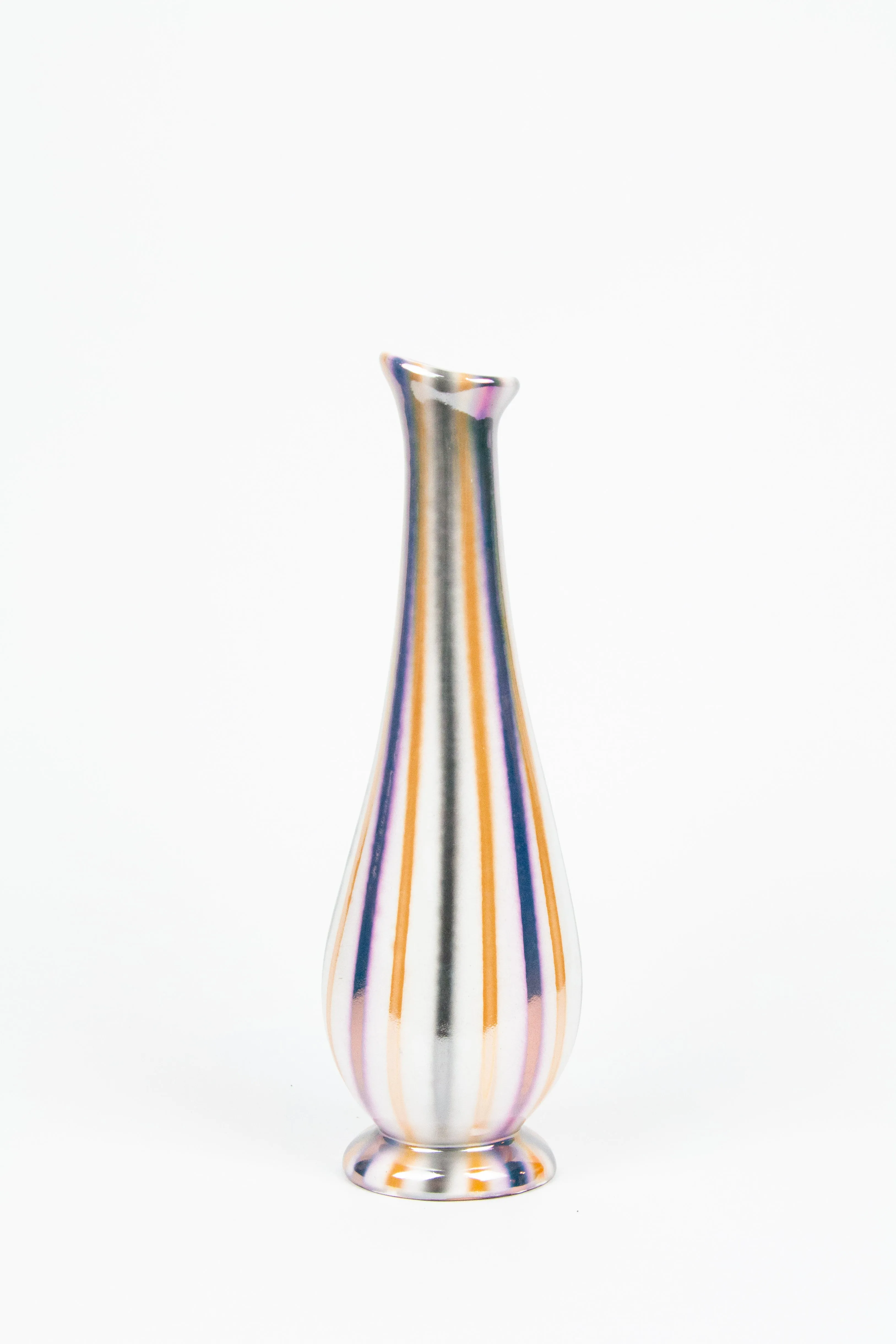Silver, Orange, and Purple metalic striped Vintage Vase