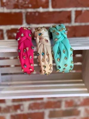 Solid Color Knotted Jeweled Headband