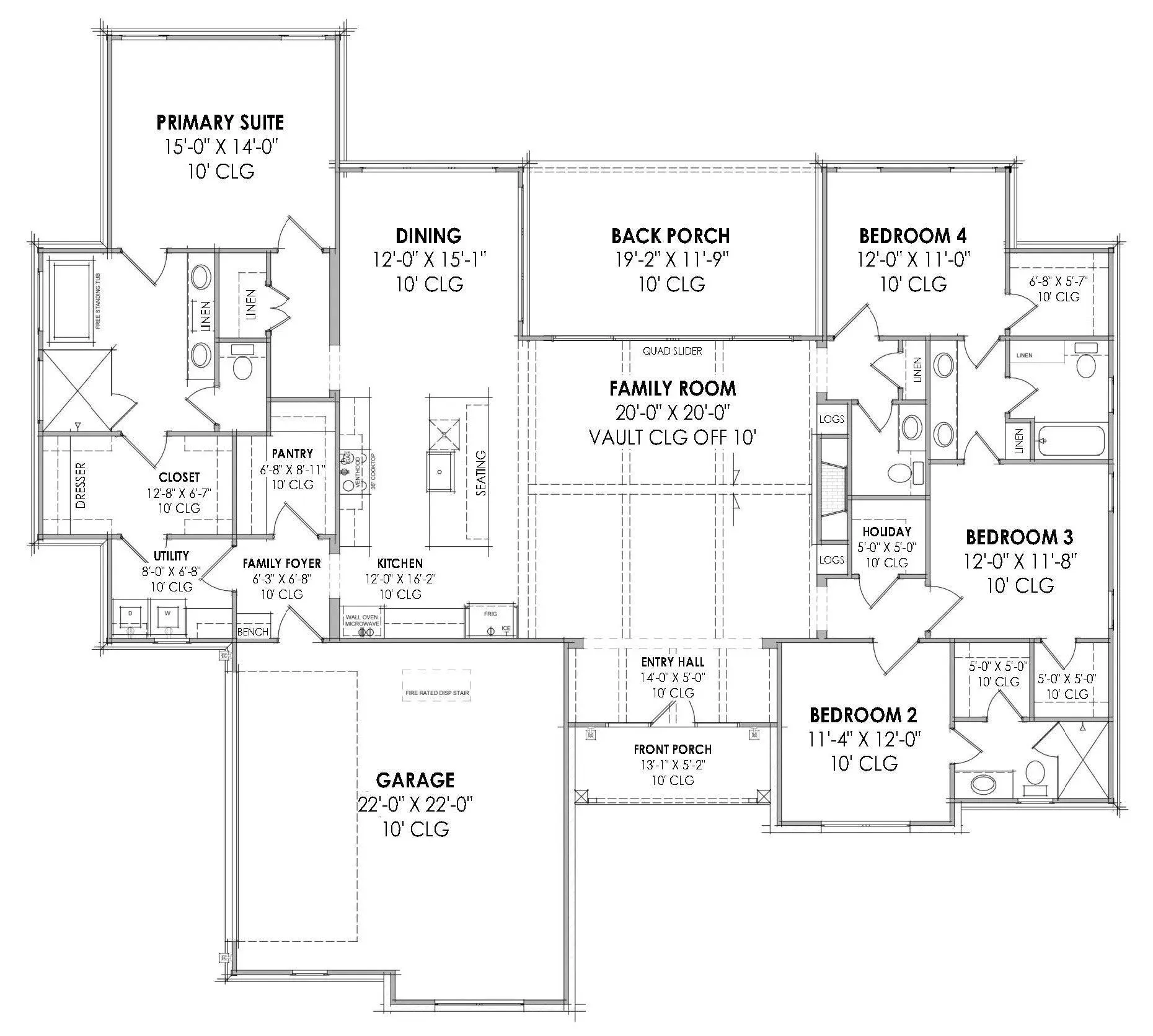 Spacious Four-Bedroom Home Plan with Inviting Porches