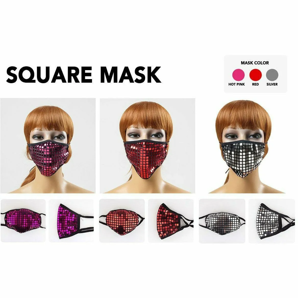 Square Sparkle Rhinestone Reusable Face Masks