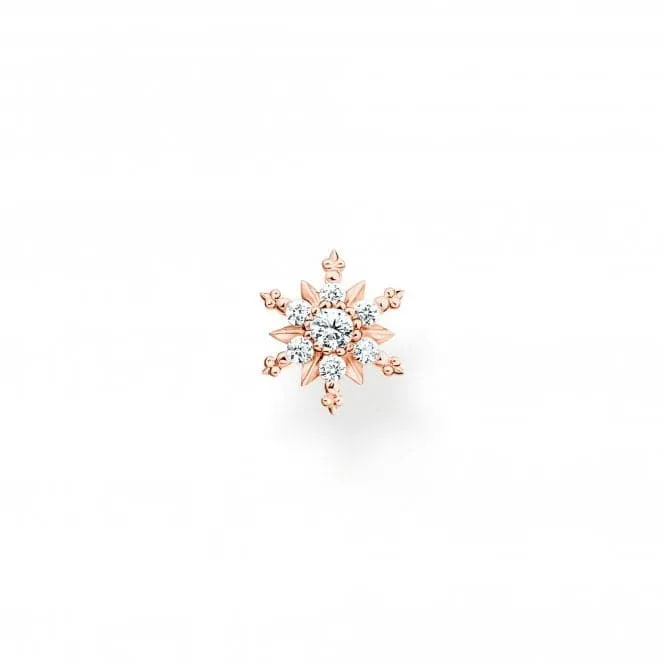 Sterling Silver Rose Gold Plated Snowflake With White Stones Single Earring H2260-416-14
