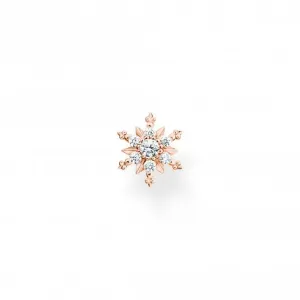 Sterling Silver Rose Gold Plated Snowflake With White Stones Single Earring H2260-416-14