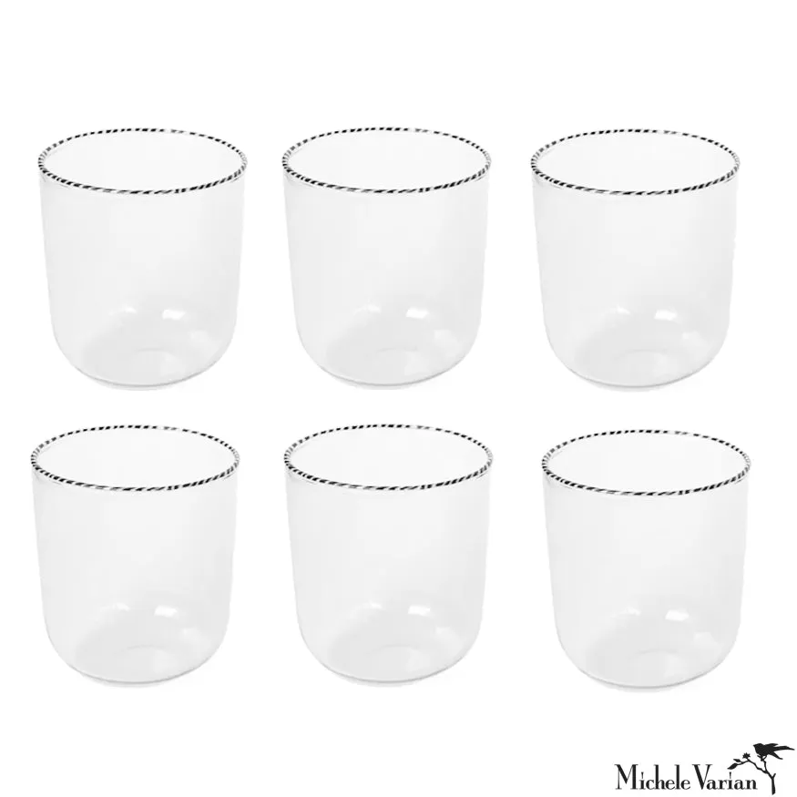 Striped Rim Clear Glasses Set of 6