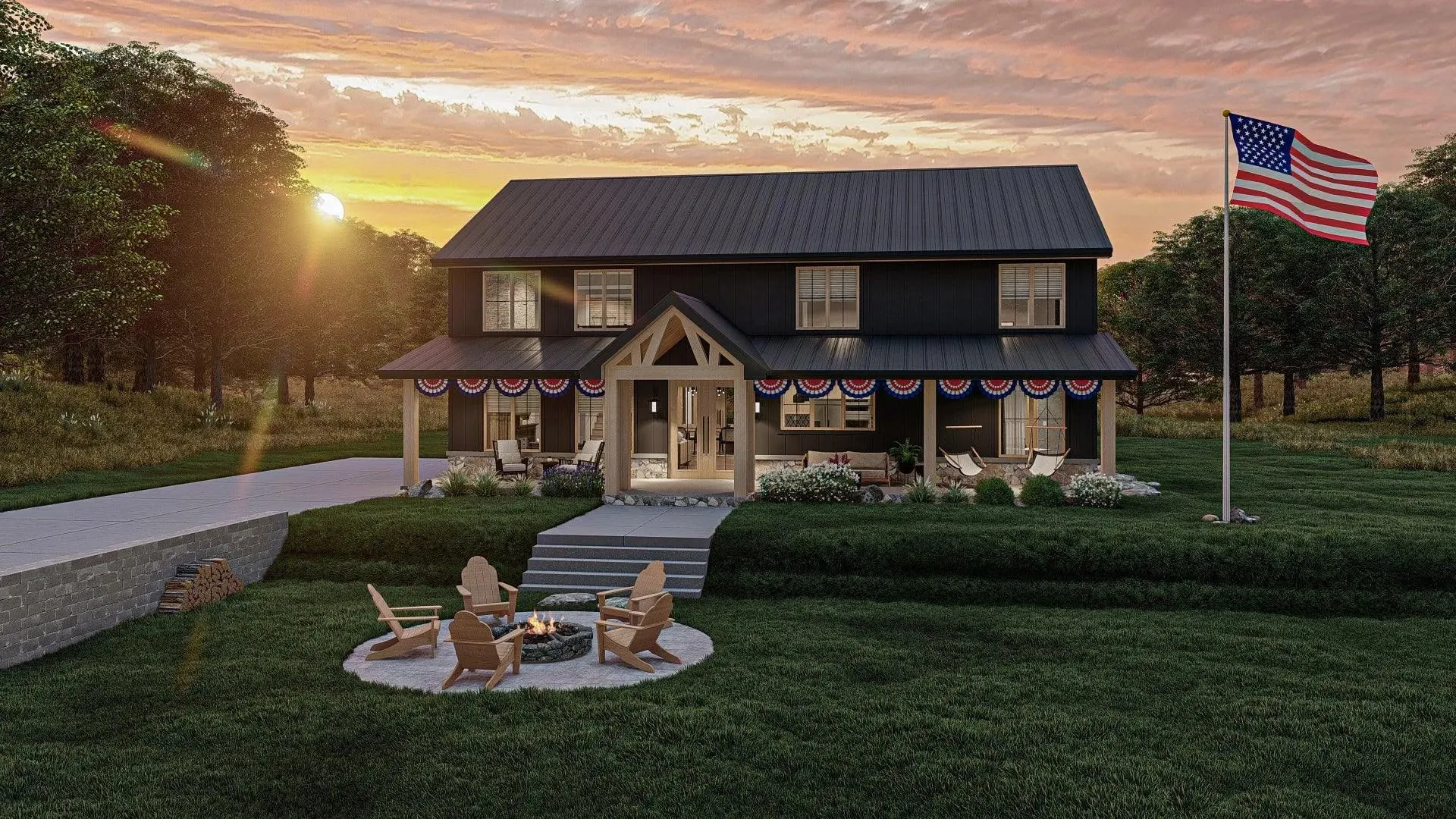 Stylish 4-Bedroom Home with Spacious Living and Inviting Porches